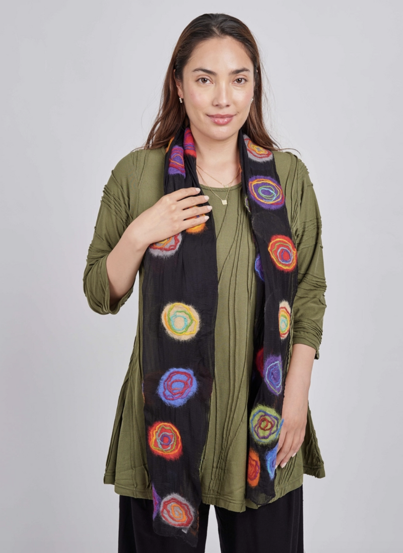 Black Multi-Colored Felted Silk Scarf