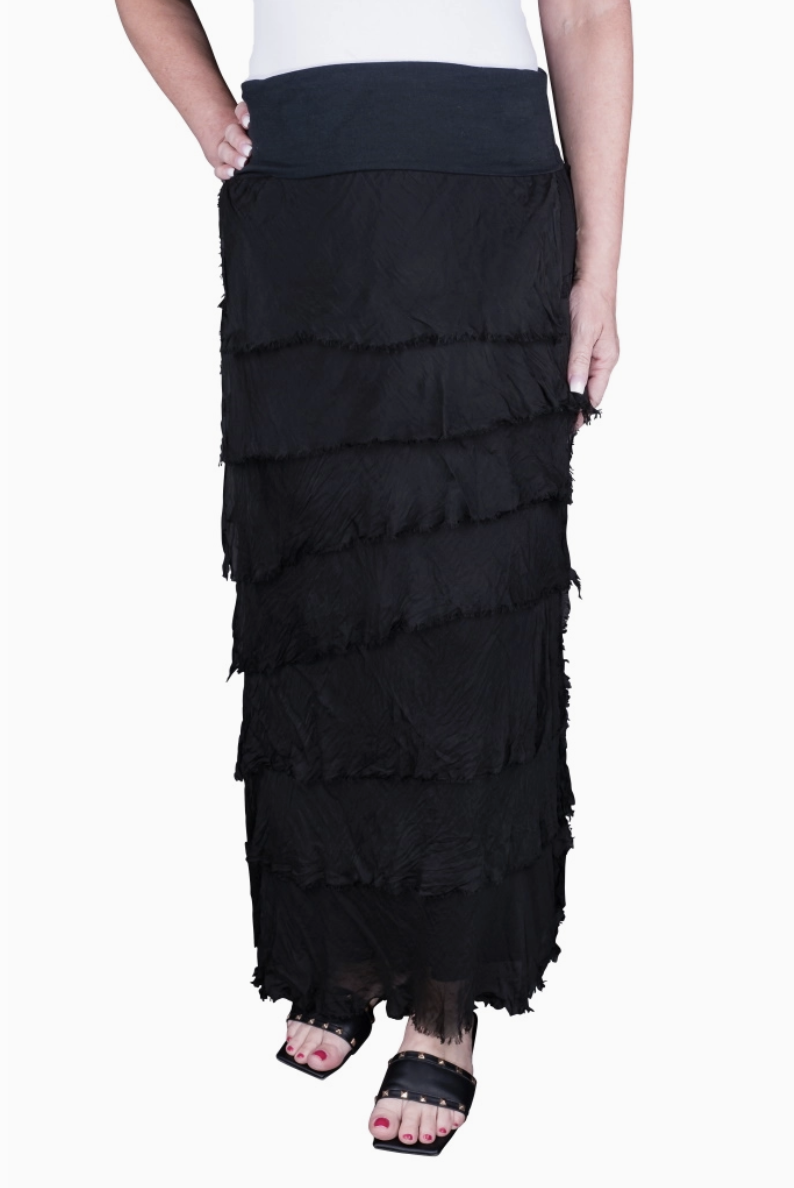 Black Silk Ruffle Skirt