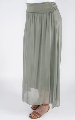 Olive Silk Foldover Waist Skirt