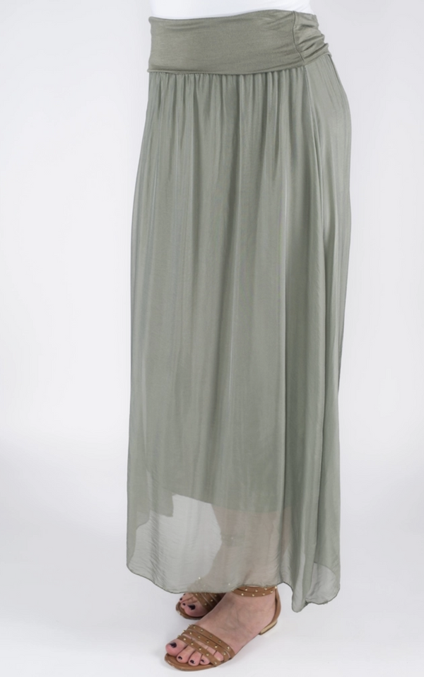 Olive Silk Foldover Waist Skirt