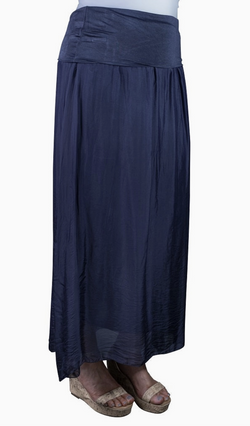 Navy Silk Foldover Waist Skirt