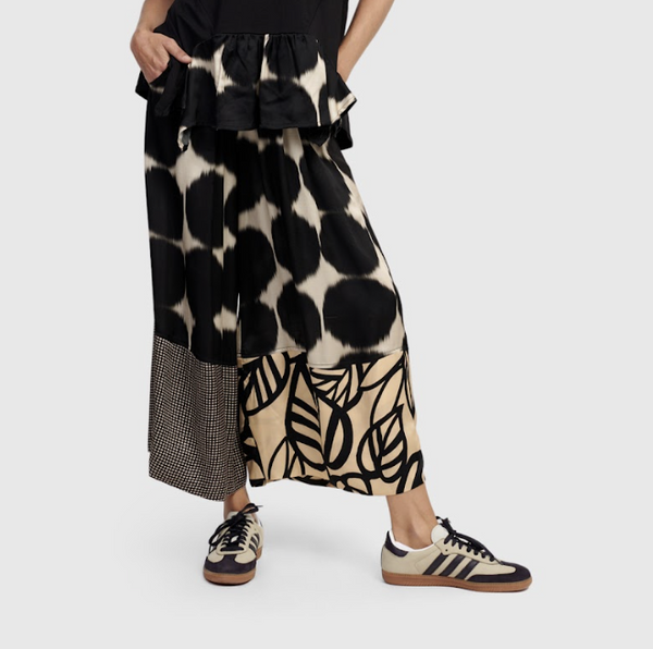 Black Mixed Pattern Wide Leg Pant