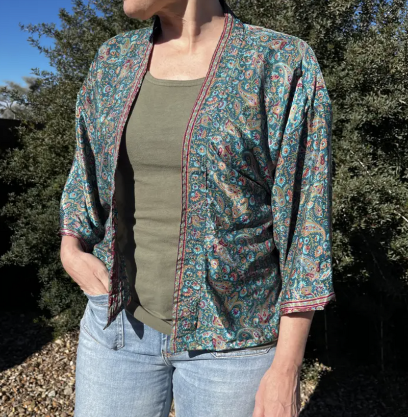 Teal Paisley Silk imono