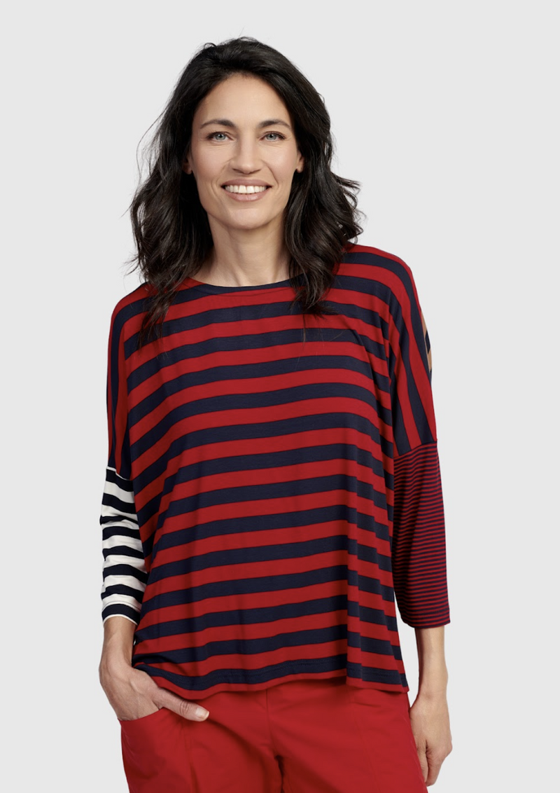 Red Color Block Striped Top