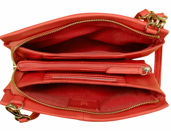 Coral Triple Compartment Clutch