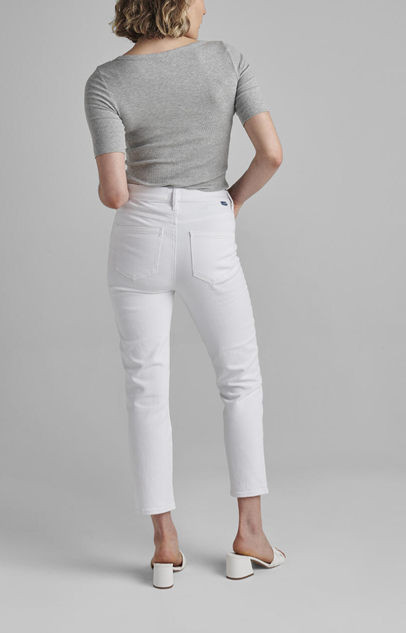 High Rise White Straight Crop Pull-On Jeans