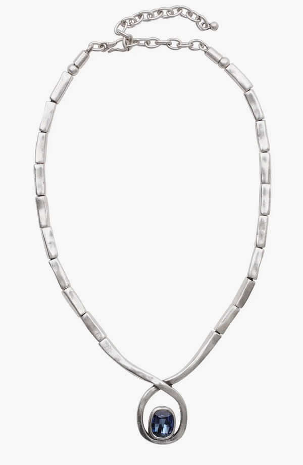 Blue Gemstone Circle Pewter Necklace