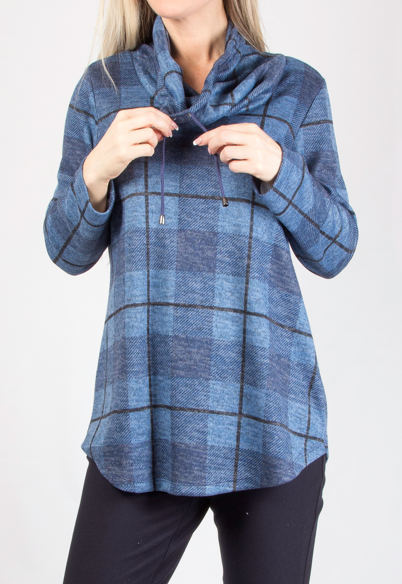 Denim Plaid Drawstring Tunic