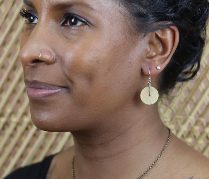Hammered Brass Disc Earring