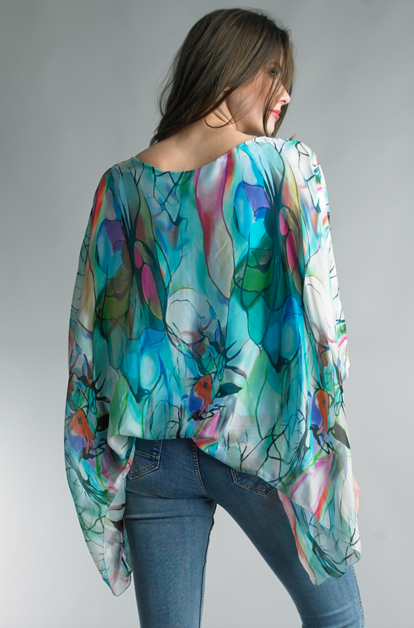 Abstract Silk Poncho Top