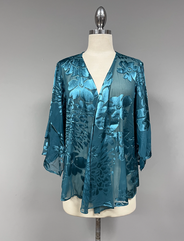 Teal Silk Burnout Dress & Jacket Set