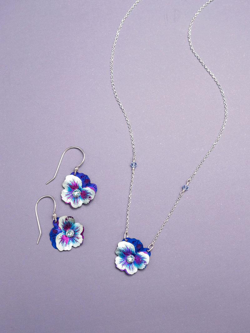 Blue Garden Pansy Pendant Necklace