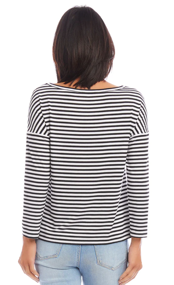 Stripe 3/4 Sleeve Boatneck Top