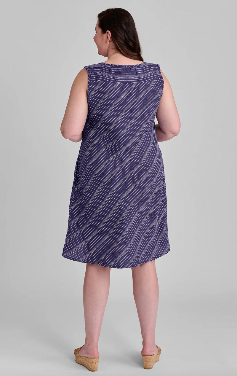 Indigo Stripe Linen Shift Dress