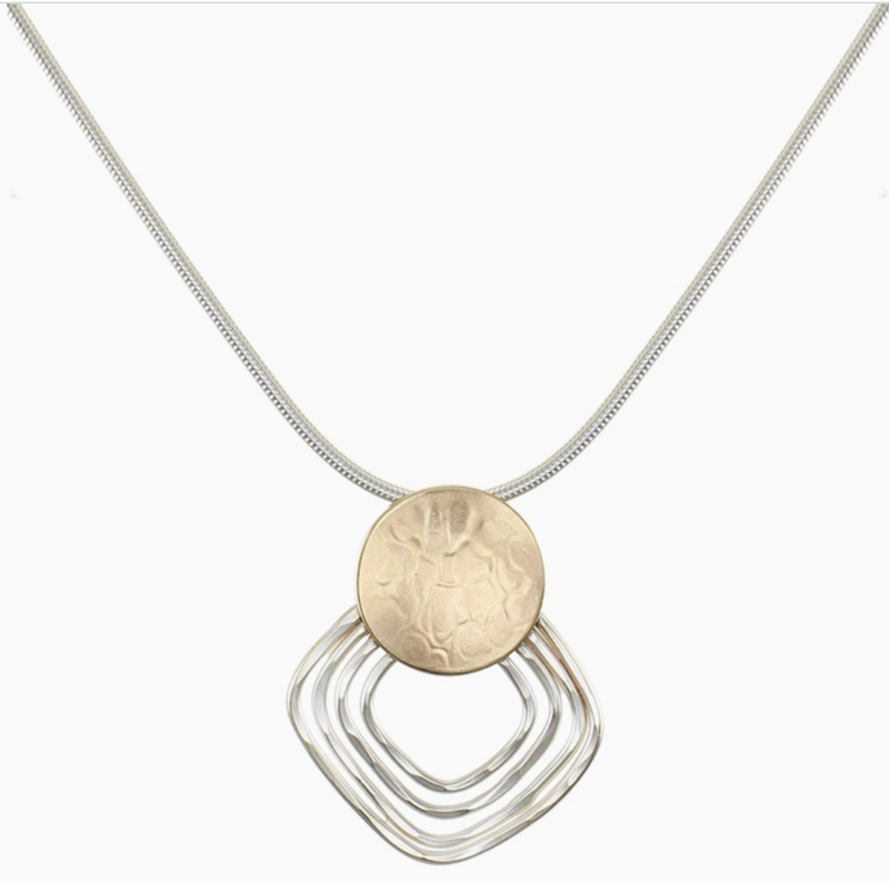 Disc with Hammered Square Rings Necklace