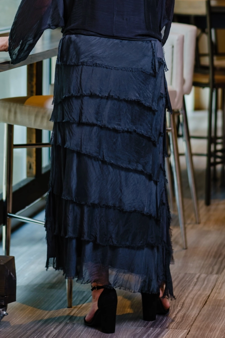 Black Silk Ruffle Skirt
