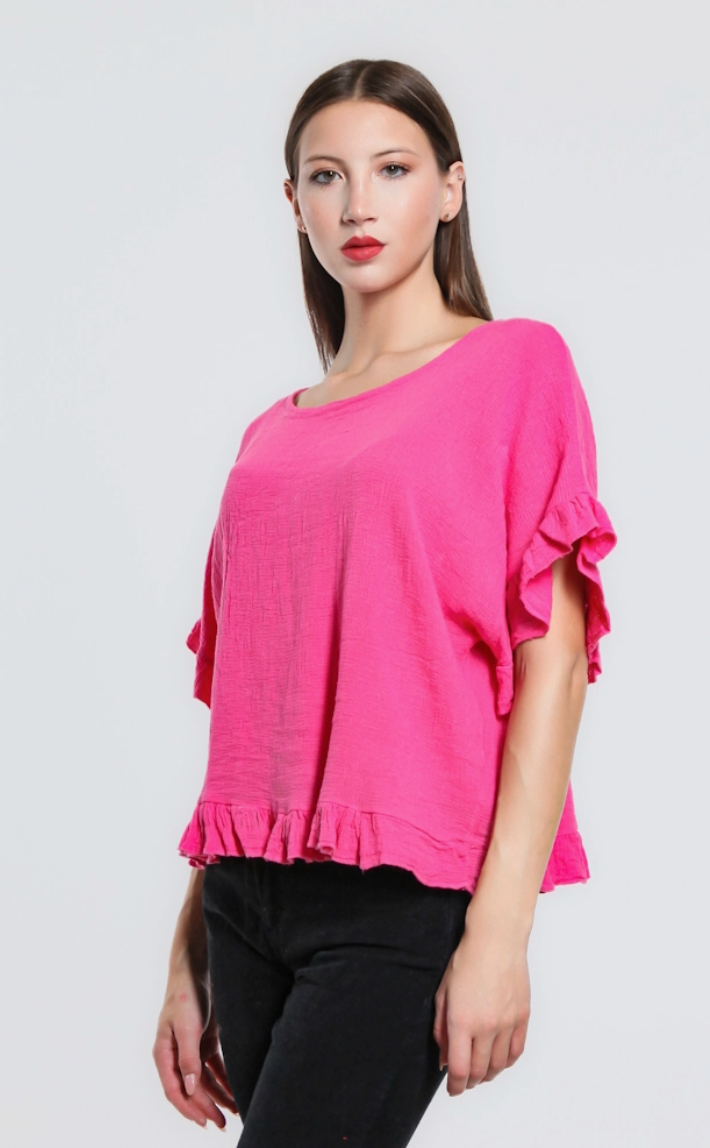 Fuchsia Linen/Cotton Ruffle Top