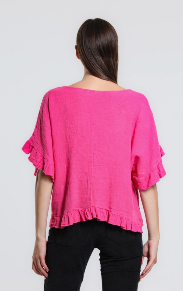 Fuchsia Linen/Cotton Ruffle Top