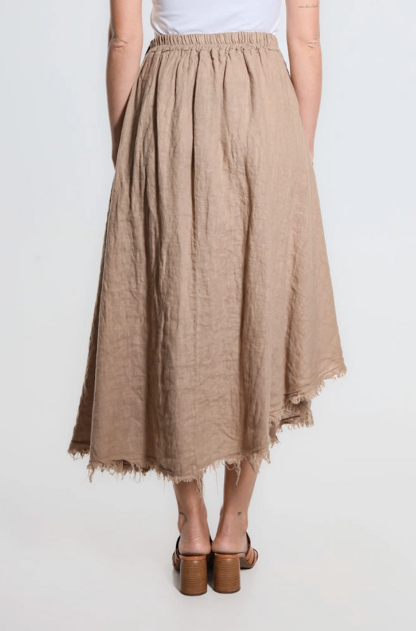 Camel Diagonal High Low Linen Skirt