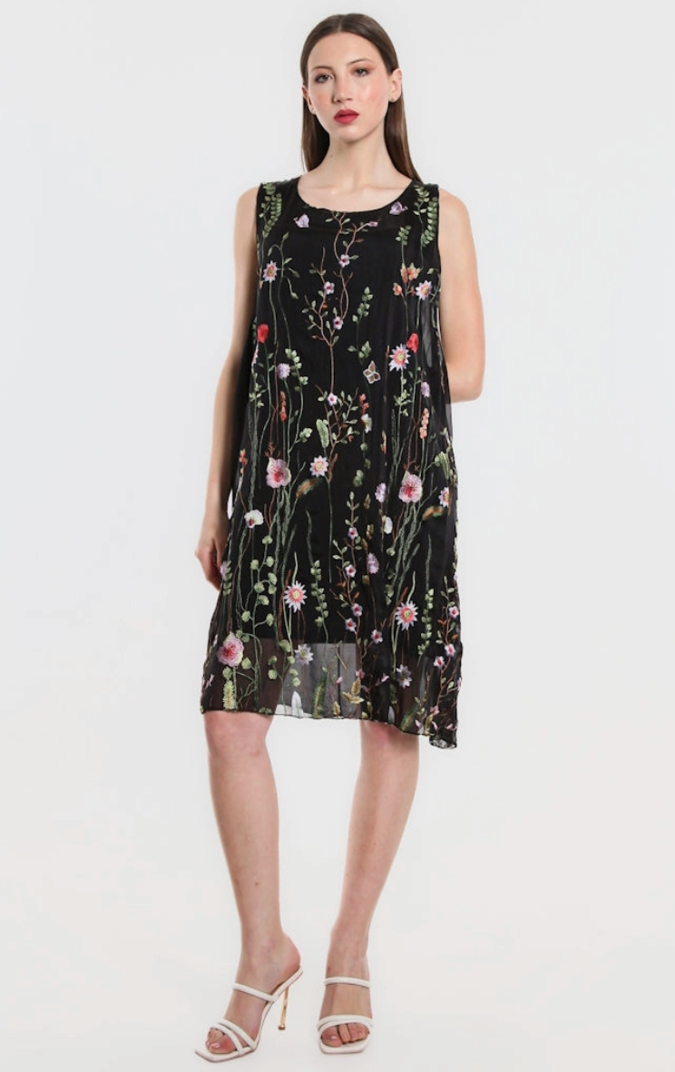 Black Mesh Floral Dress