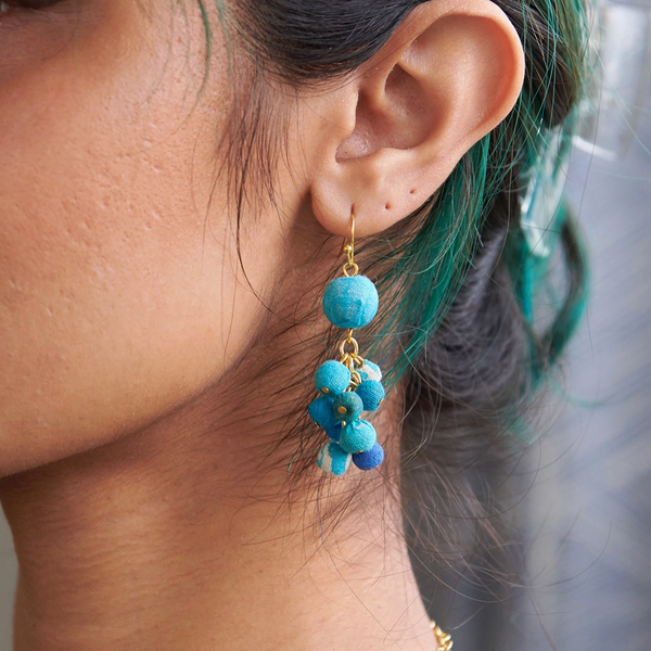 Blue Kantha Cluster Earring