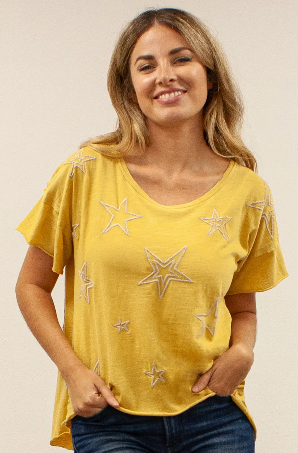 Yellow Star Embroidered Top