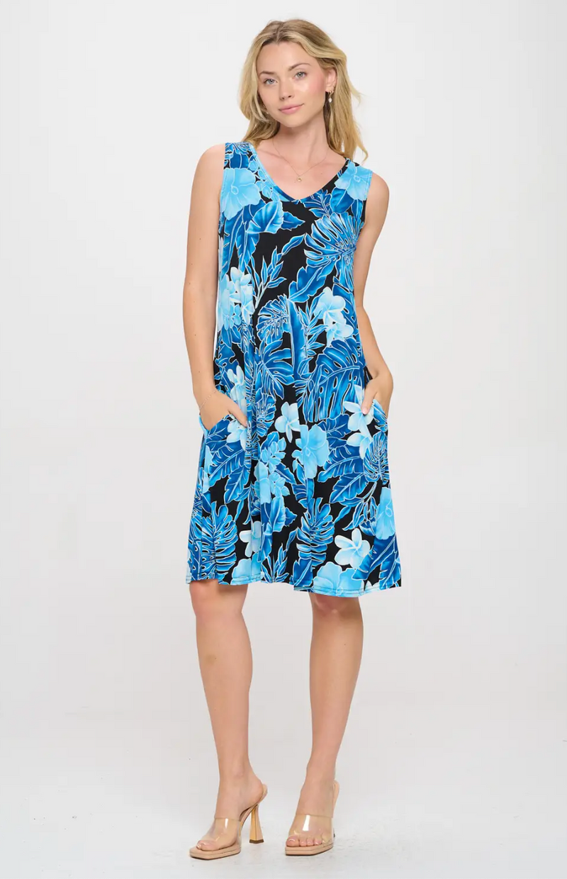 Turquoise Tropical Tank Pocket Dress