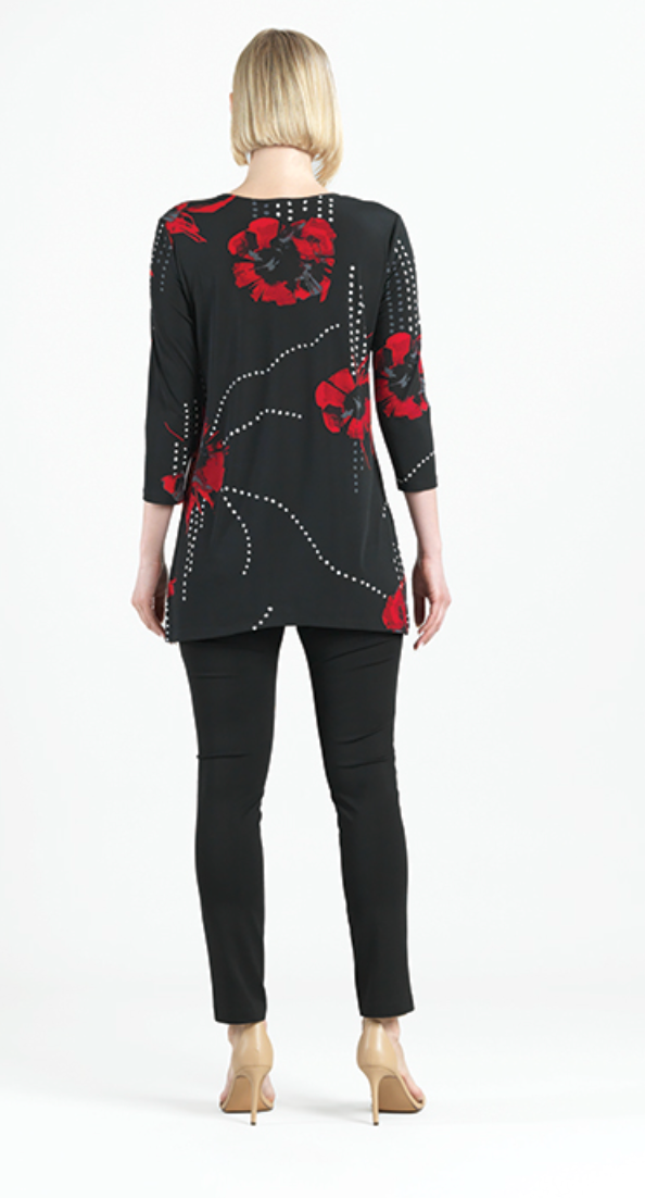 Black Red Floral Tunic Top