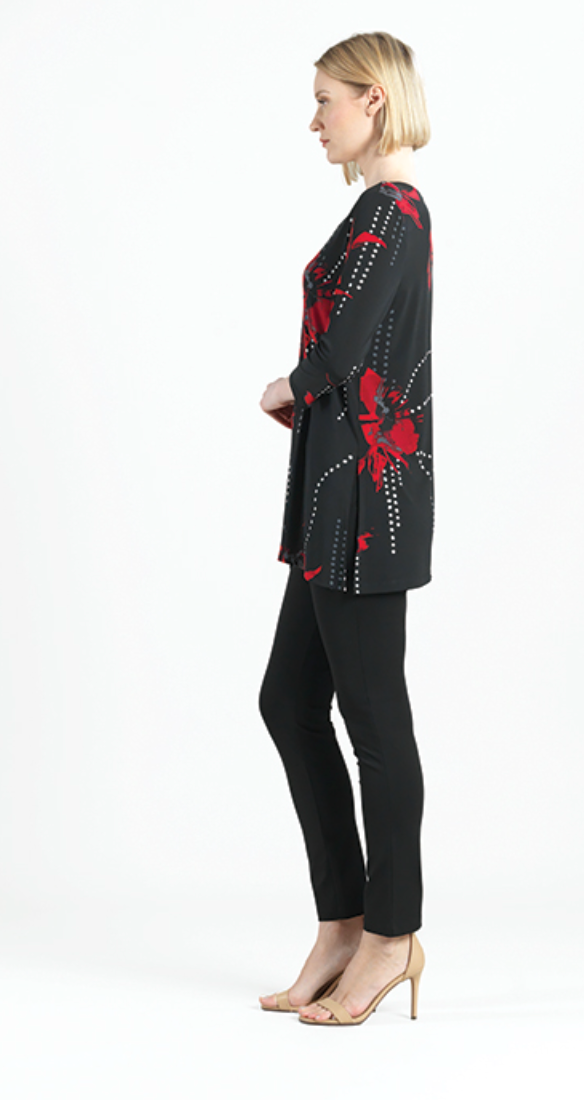 Black Red Floral Tunic Top