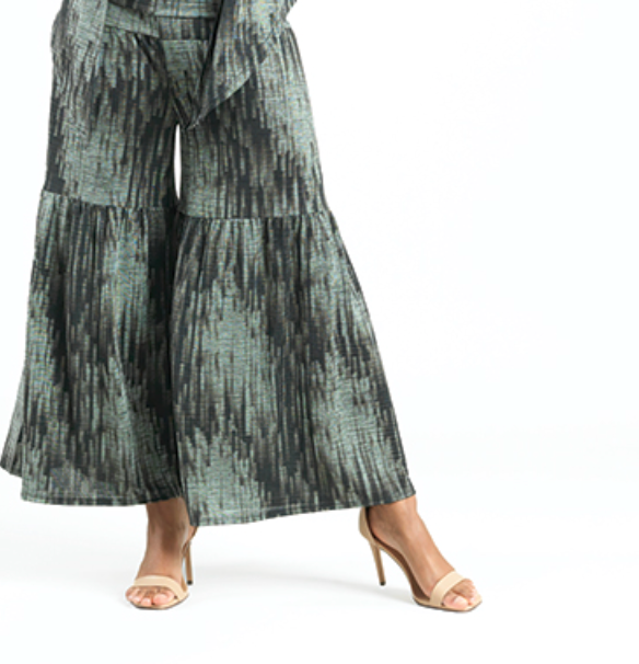 Olive Pleated Tiered Skirt-Pant