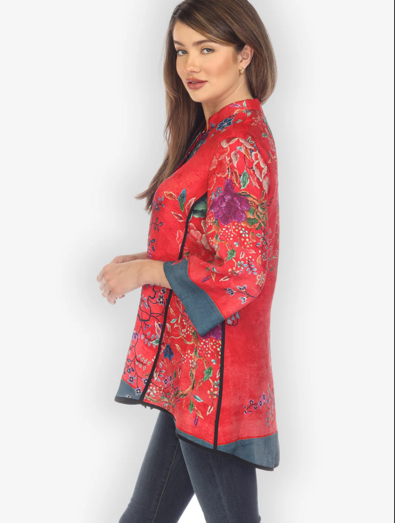 Red Charm Shaped Silk Blouse