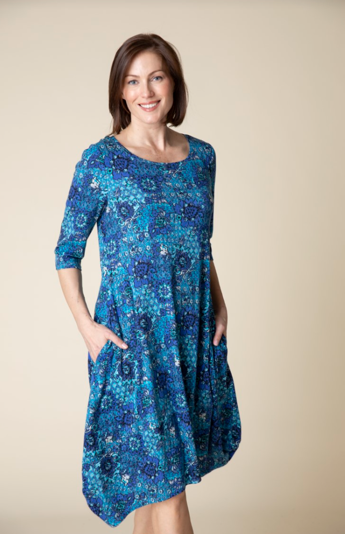 Blue Floral Pocket Dress