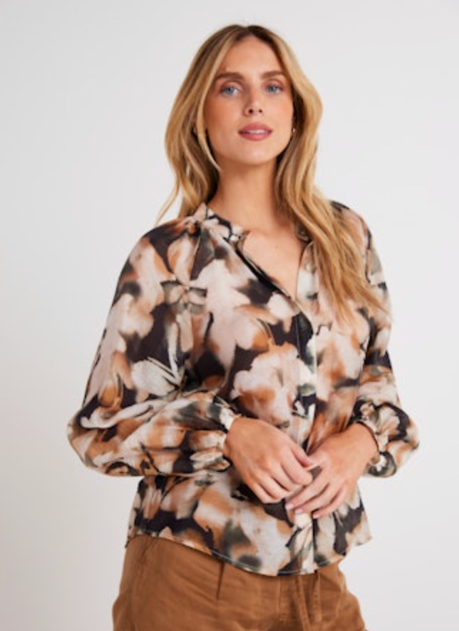 Harvest Floral Shirred Button Top