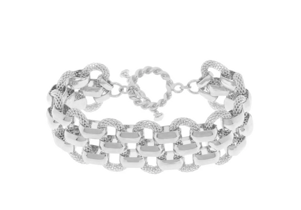 Silver Wide Woven Chunky Toggle Bracelet