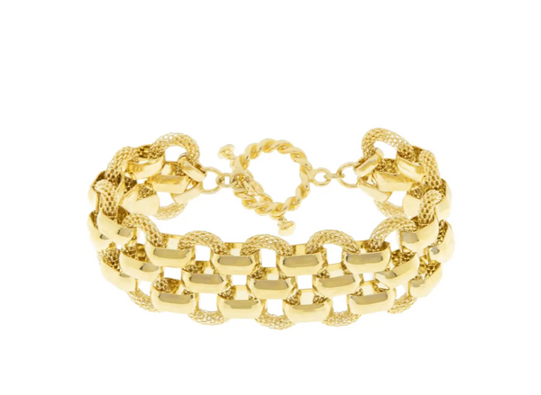 Gold Wide Woven Chunky Toggle Bracelet