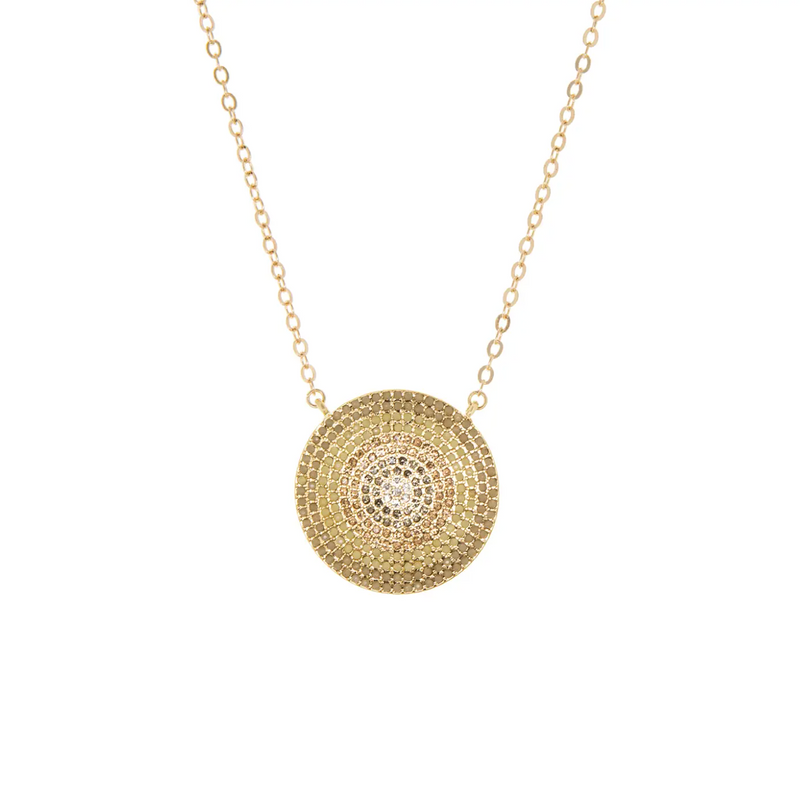 Gold Large Crystal Disc Pendant Necklace