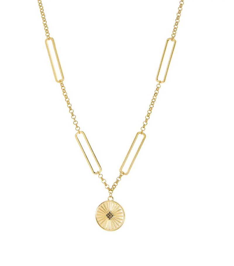 Gold Link Necklace with Disc Pendant