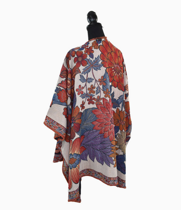 Red Floral Jacquard Kimono Wrap