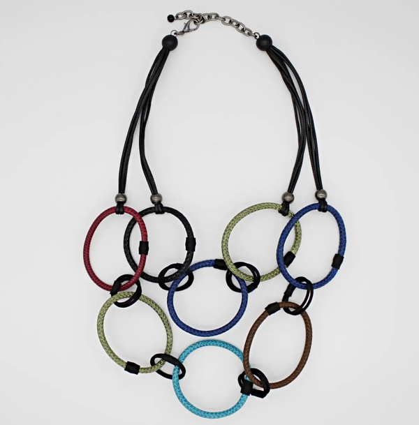 Multi Color Rope Circle Dual Strand Necklace