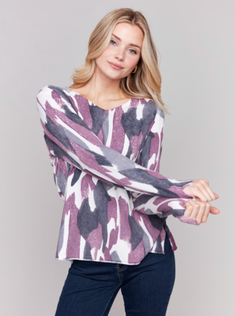 Purple Pastel V-Neck Neck Sweater