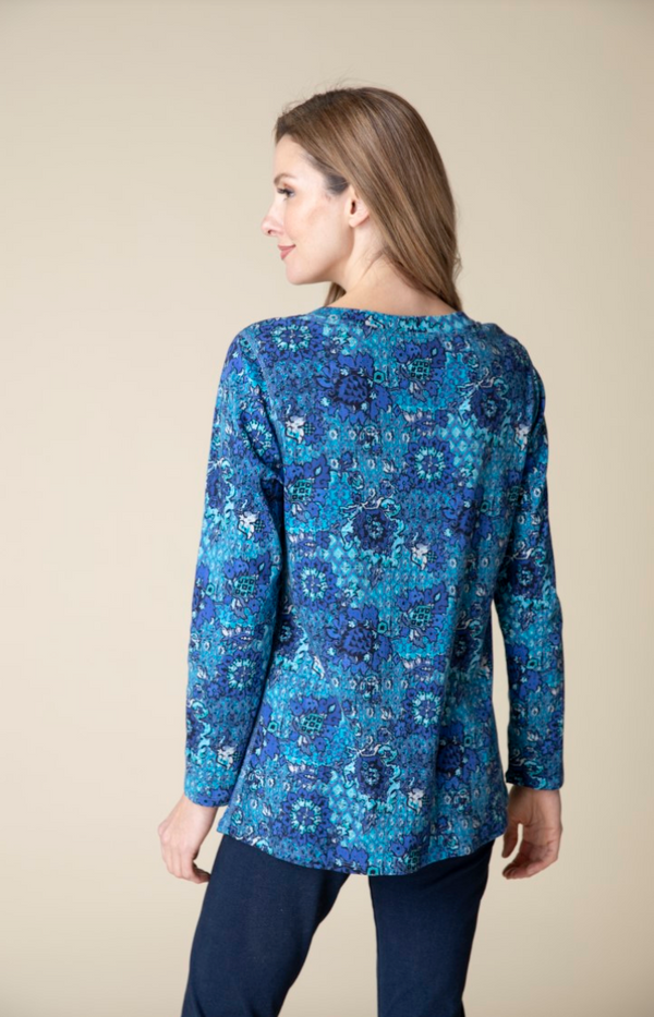 Blue Floral V-Neck Tunic