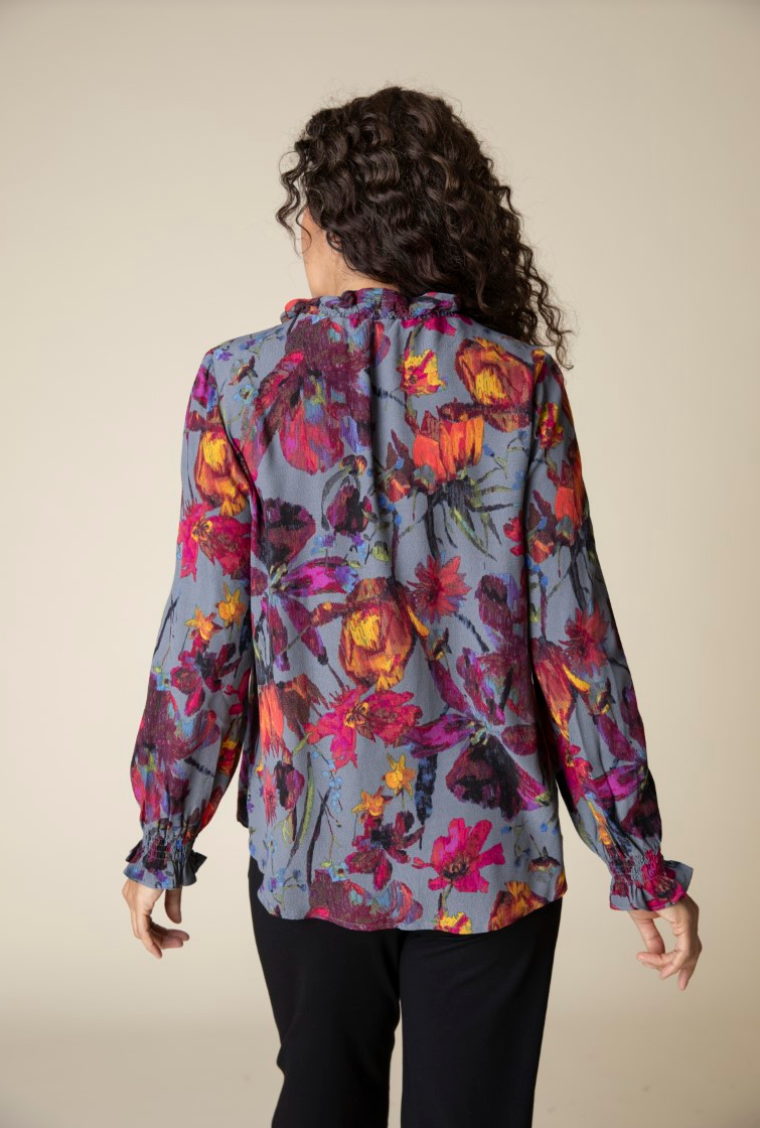 Iron Floral Flounce Pullover Top