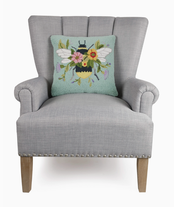 Floral Bee Over Flowers Hook Pillow