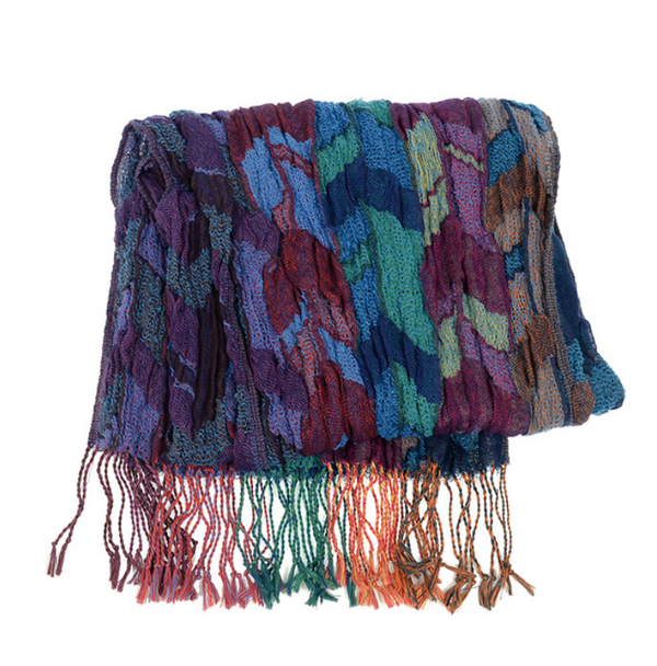 Cyan Staggered Chevron Fringe Scarf