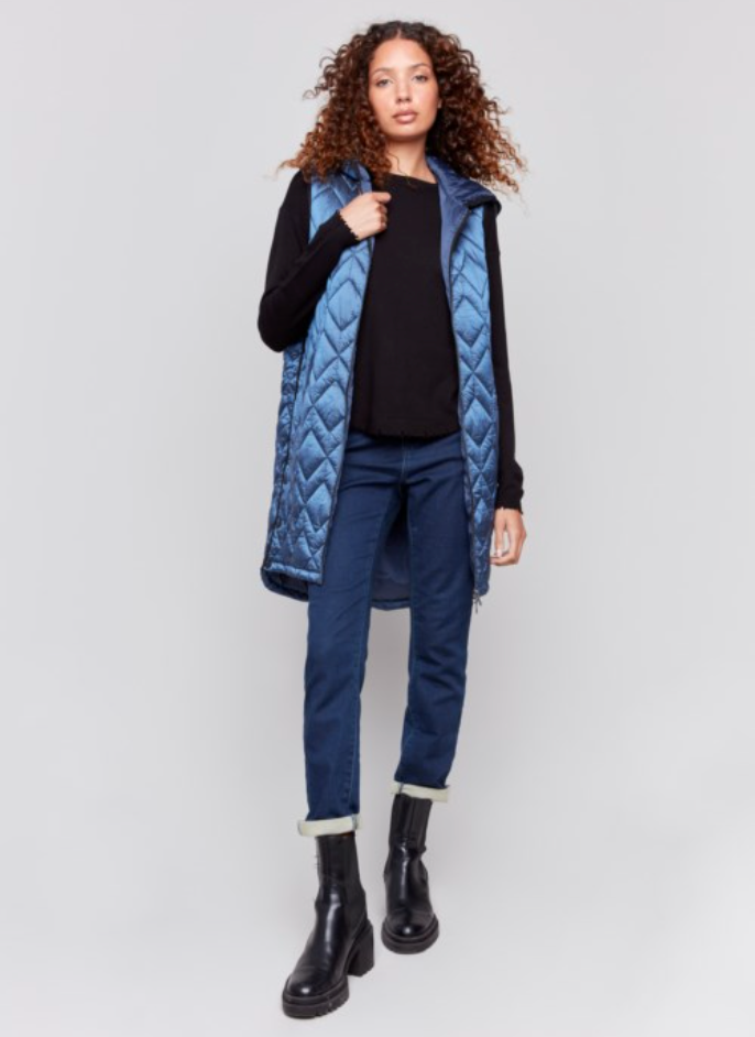 Glacier Long Quilted Puffer Vest with Hood