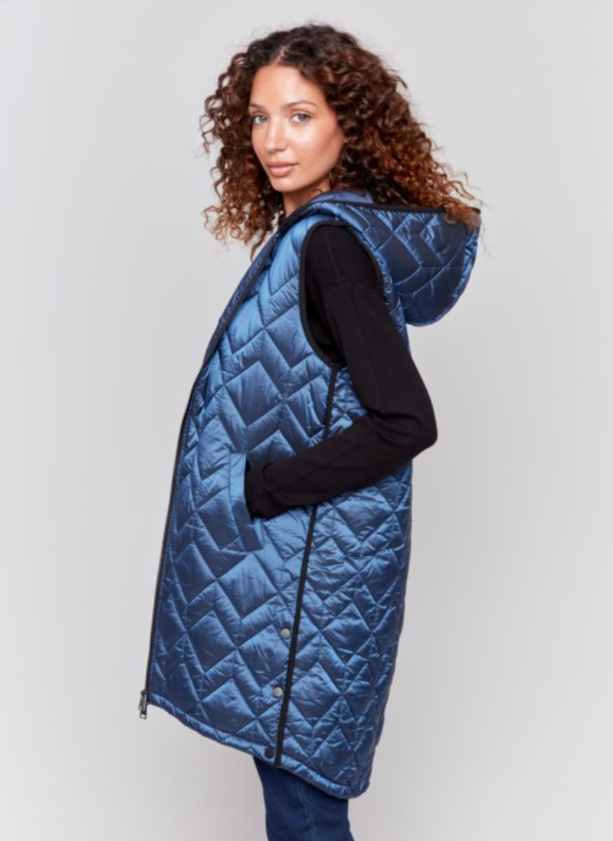 Glacier Long Quilted Puffer Vest with Hood