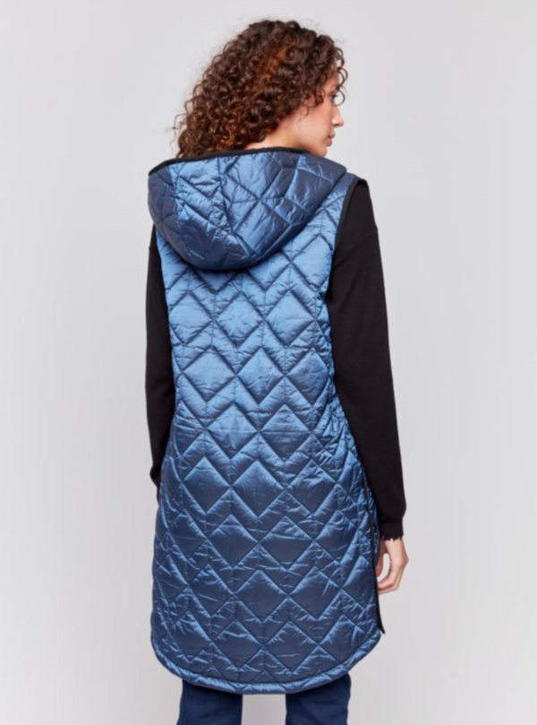 Glacier Long Quilted Puffer Vest with Hood