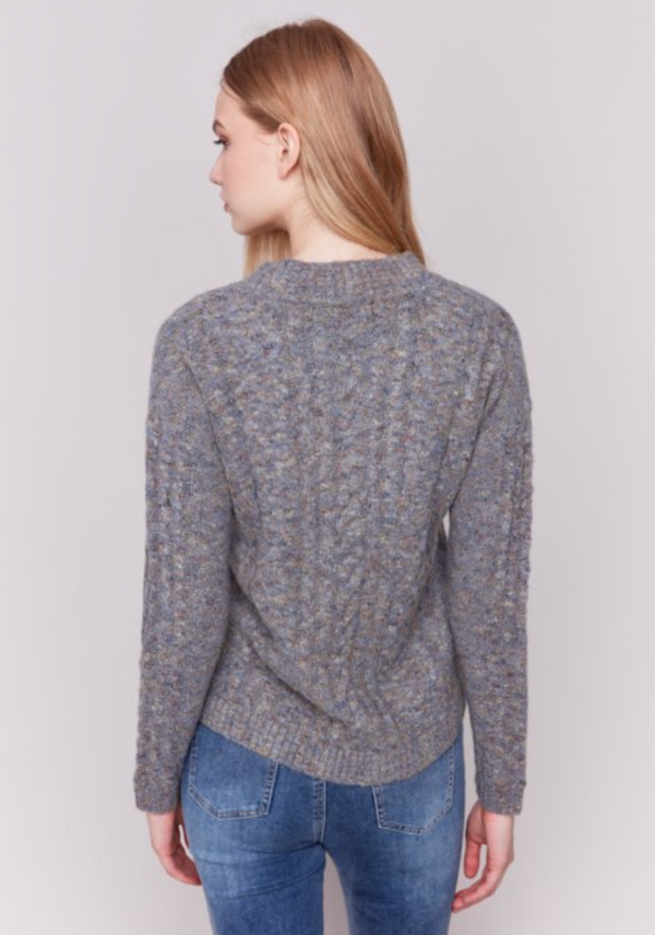 Grey Speckled Yarn Cable Knit Sweater