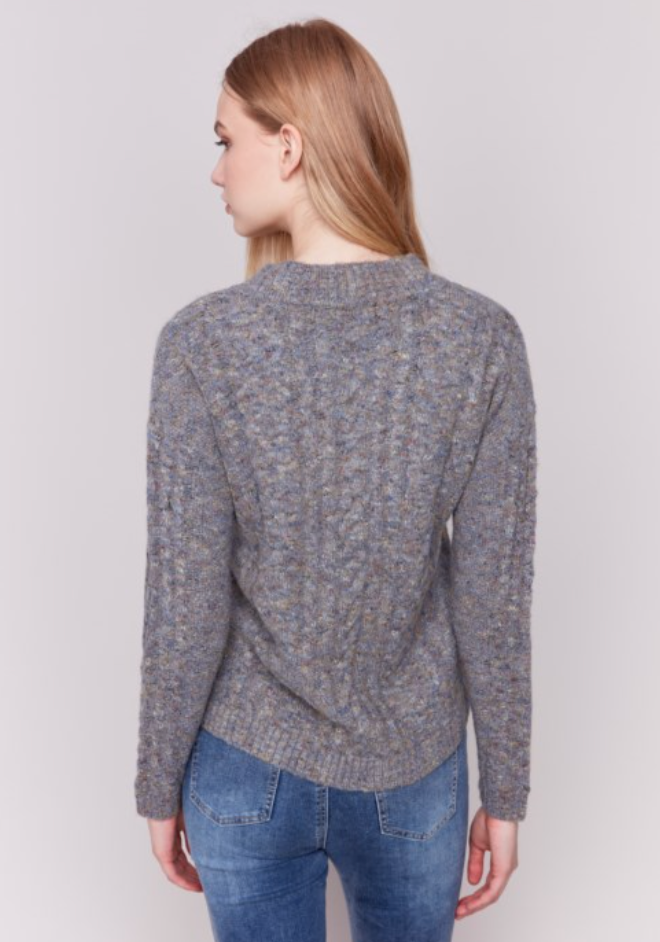 Grey Speckled Yarn Cable Knit Sweater