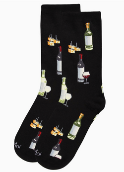 Wine and Cheese Bamboo Blend Crew Socks